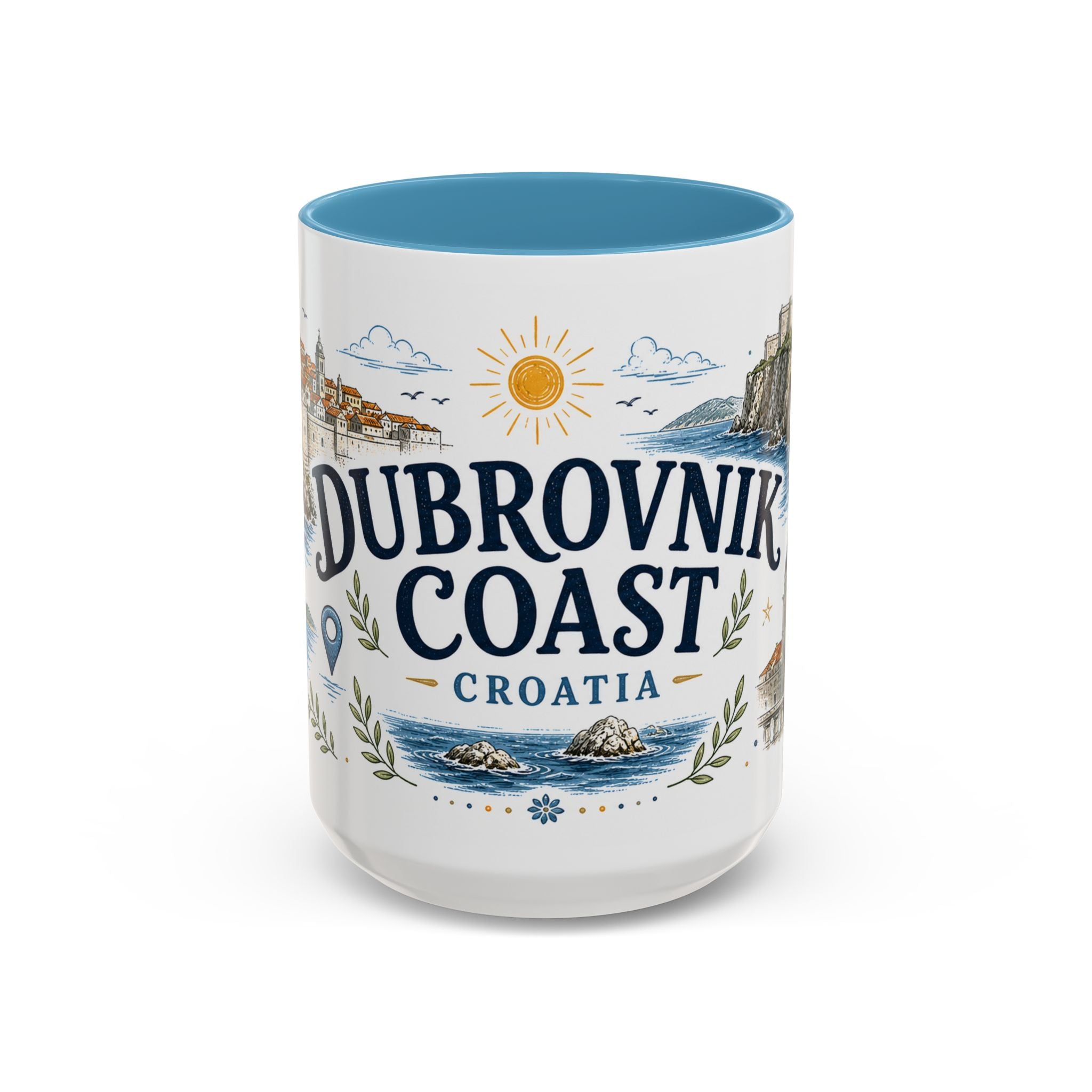 Dubrovnik Coast Coffee Mug | Travel Destination Souvenir Gift | Accent Color Ceramic 11oz 15oz