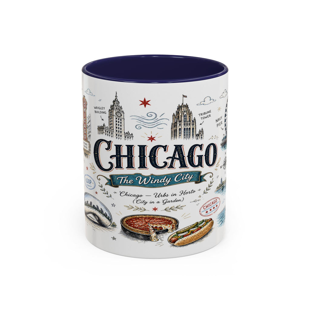 Chicago Coffee Mug | Illinois Souvenir City Gift | Accent Color Ceramic 11oz 15oz