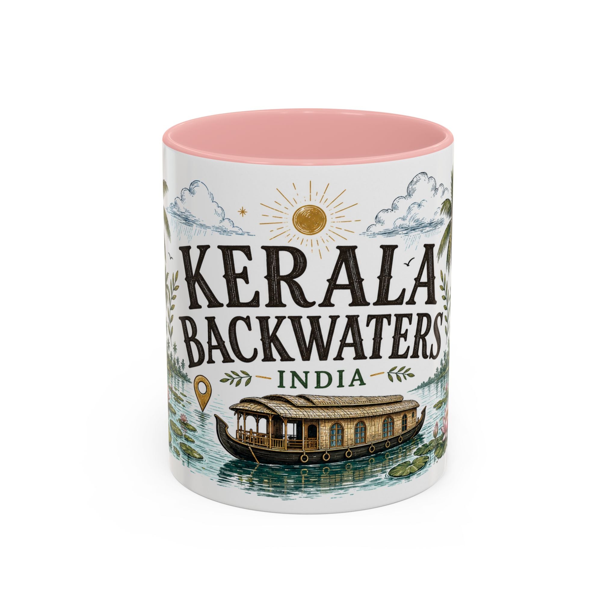Kerala Backwaters Coffee Mug | Travel Destination Souvenir Gift | Accent Color Ceramic 11oz 15oz