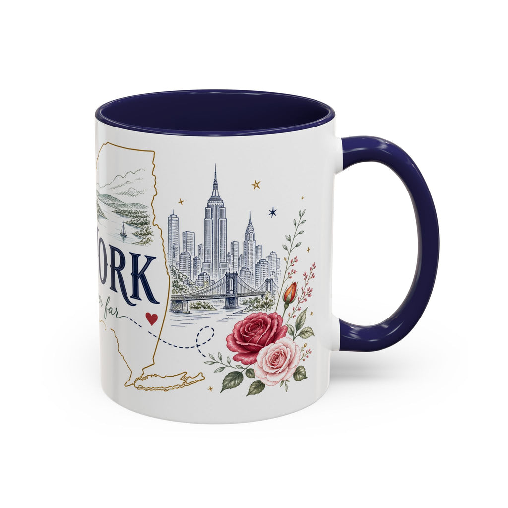 New York State Map Mug | Botanical Rose Accents, Long Distance Friendship Gift