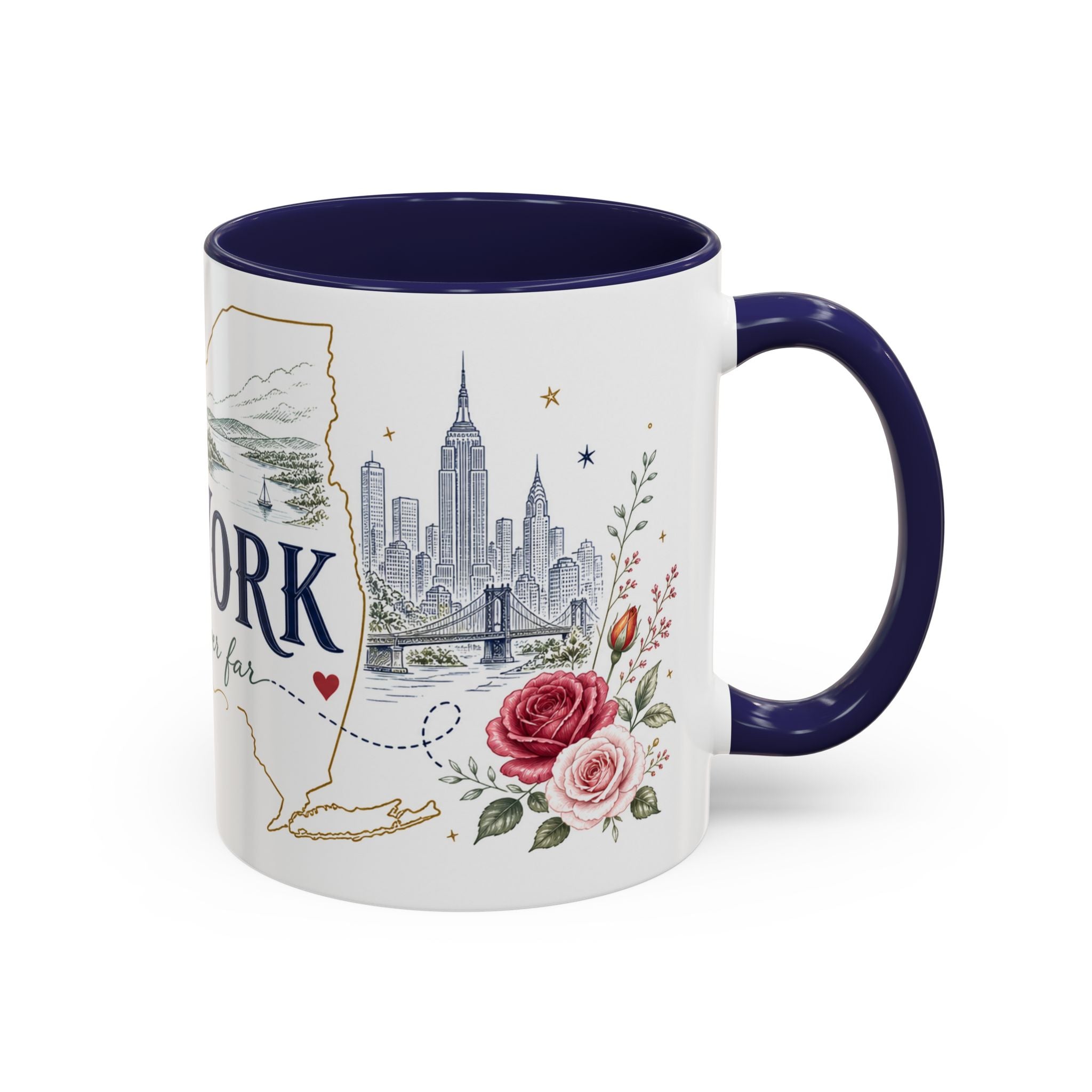New York State Map Mug | Botanical Rose Accents, Long Distance Friendship Gift