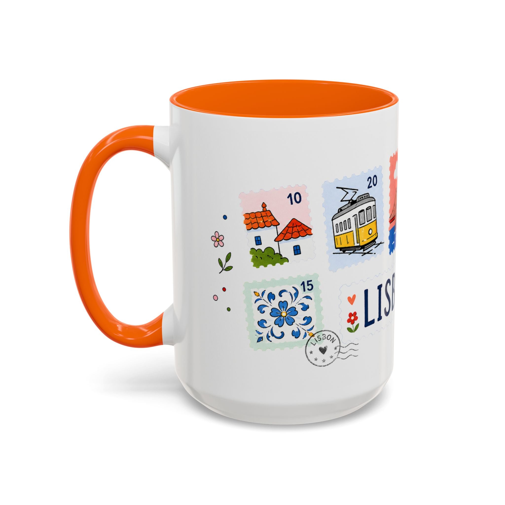 Lisbon Coffee Mug | Postage Stamp Collage Mug | Travel Souvenir Accent Cup 11oz 15oz