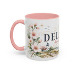 Delaware State Map Mug | Botanical Beach Accent Coffee Cup (11oz/15oz)