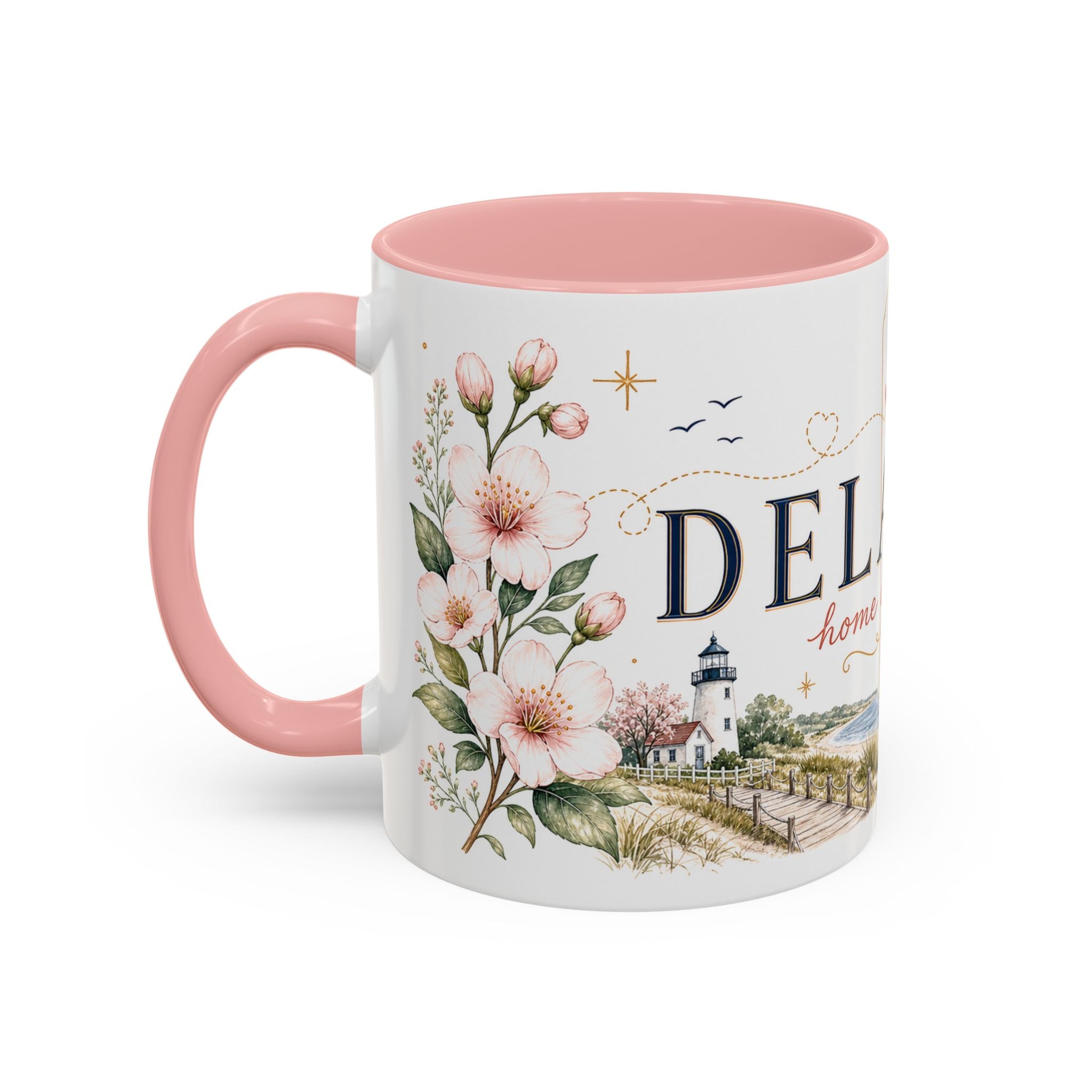 Delaware State Map Mug | Botanical Beach Accent Coffee Cup (11oz/15oz)