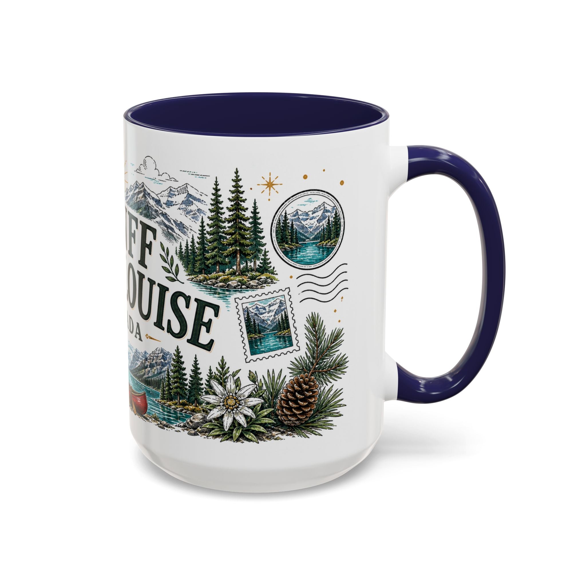 Banff Lake Louise Coffee Mug | Travel Destination Souvenir Gift | Accent Color Ceramic 11oz 15oz