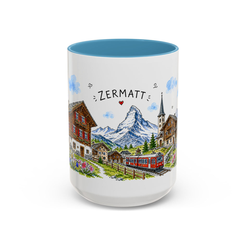 Zermatt Illustrated Travel Mug | Switzerland Souvenir Accent Coffee Mug | 11oz 15oz Ceramic Cup
