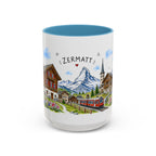 Zermatt Illustrated Travel Mug | Switzerland Souvenir Accent Coffee Mug | 11oz 15oz Ceramic Cup