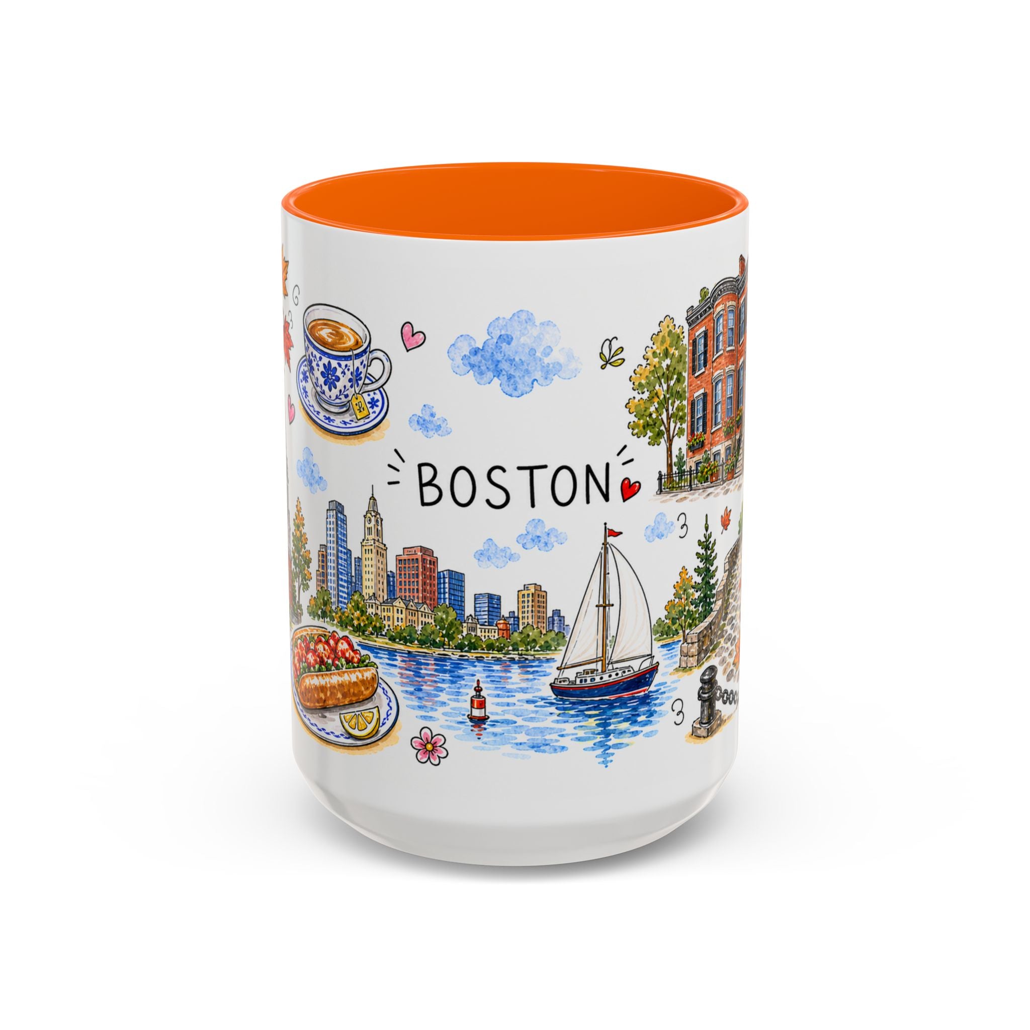 Boston Illustrated Travel Mug | City Souvenir Accent Coffee Mug | 11oz 15oz Ceramic Cup