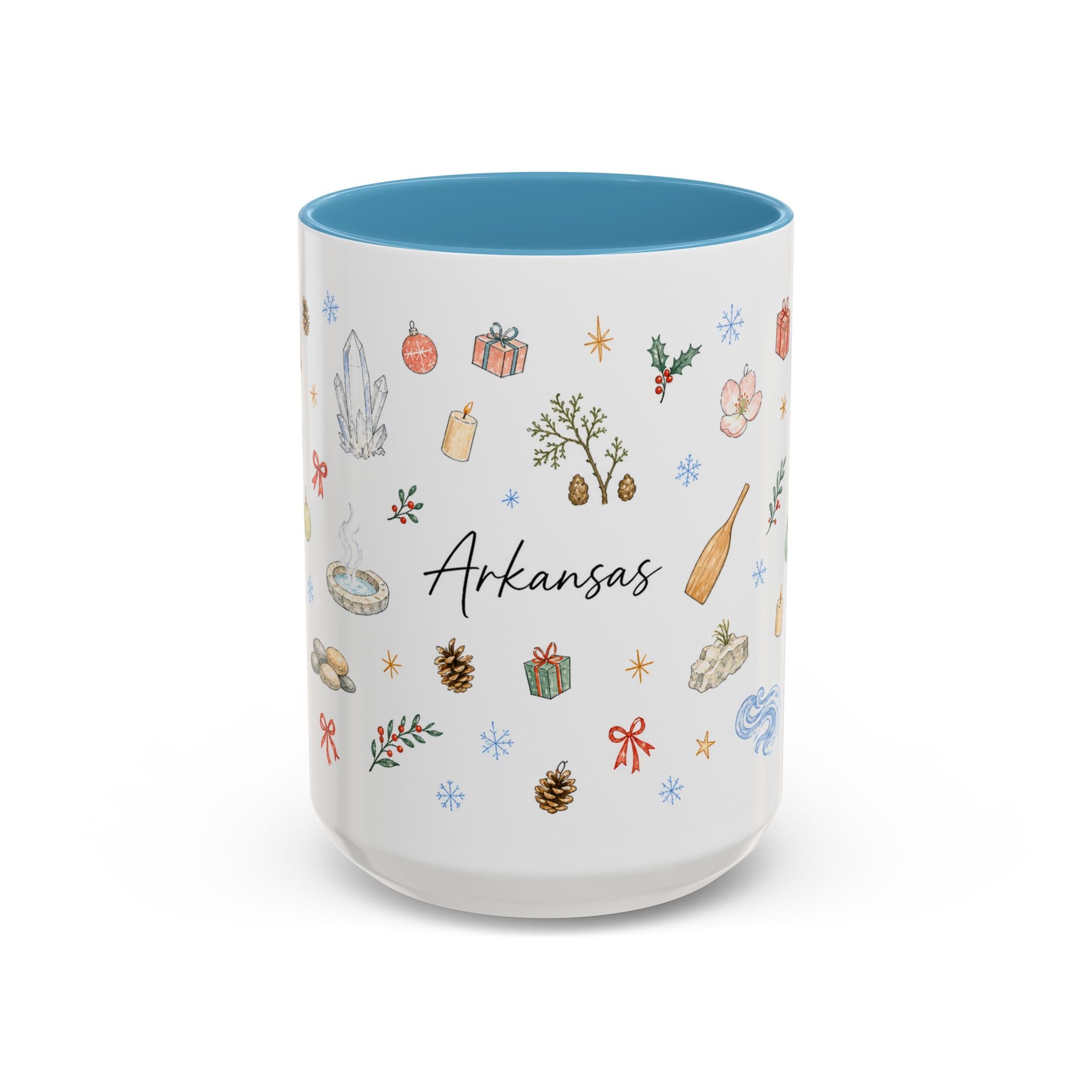 Arkansas Christmas Mug | Watercolor Travel Souvenir | Holiday Gift | Accent Ceramic Coffee Cup 11oz 15oz