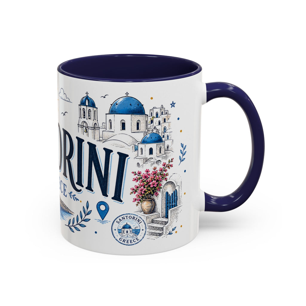 Santorini Coffee Mug | Travel Destination Souvenir Gift | Accent Color Ceramic 11oz 15oz