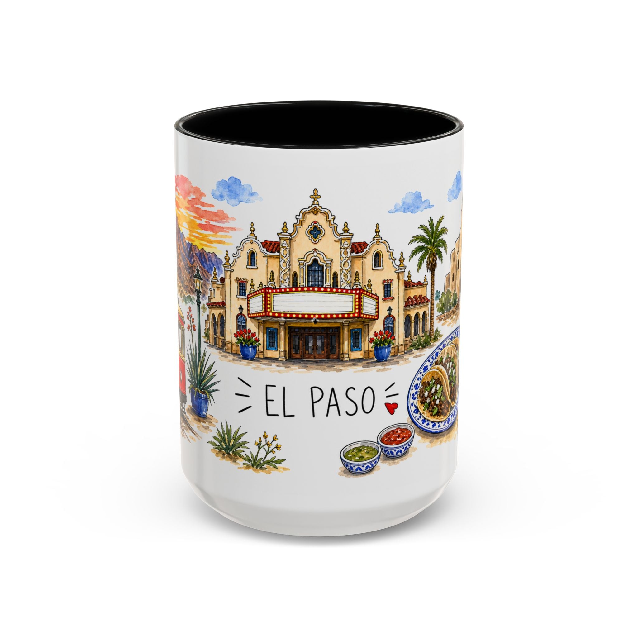 El Paso Illustrated Travel Mug | City Souvenir Accent Coffee Mug | 11oz 15oz Ceramic Cup
