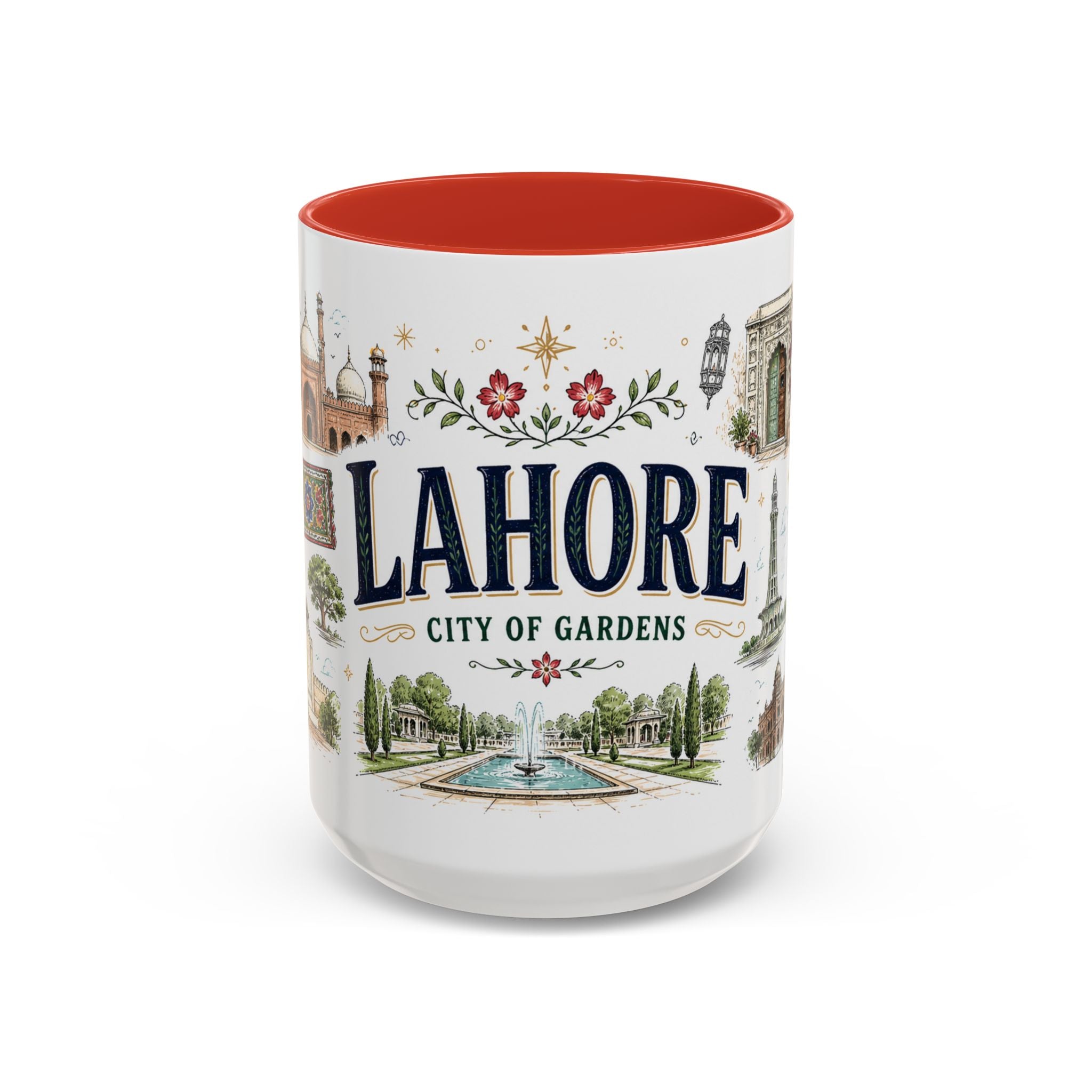 Lahore Coffee Mug | Pakistan Souvenir Travel Gift | Accent Color Ceramic 11oz 15oz