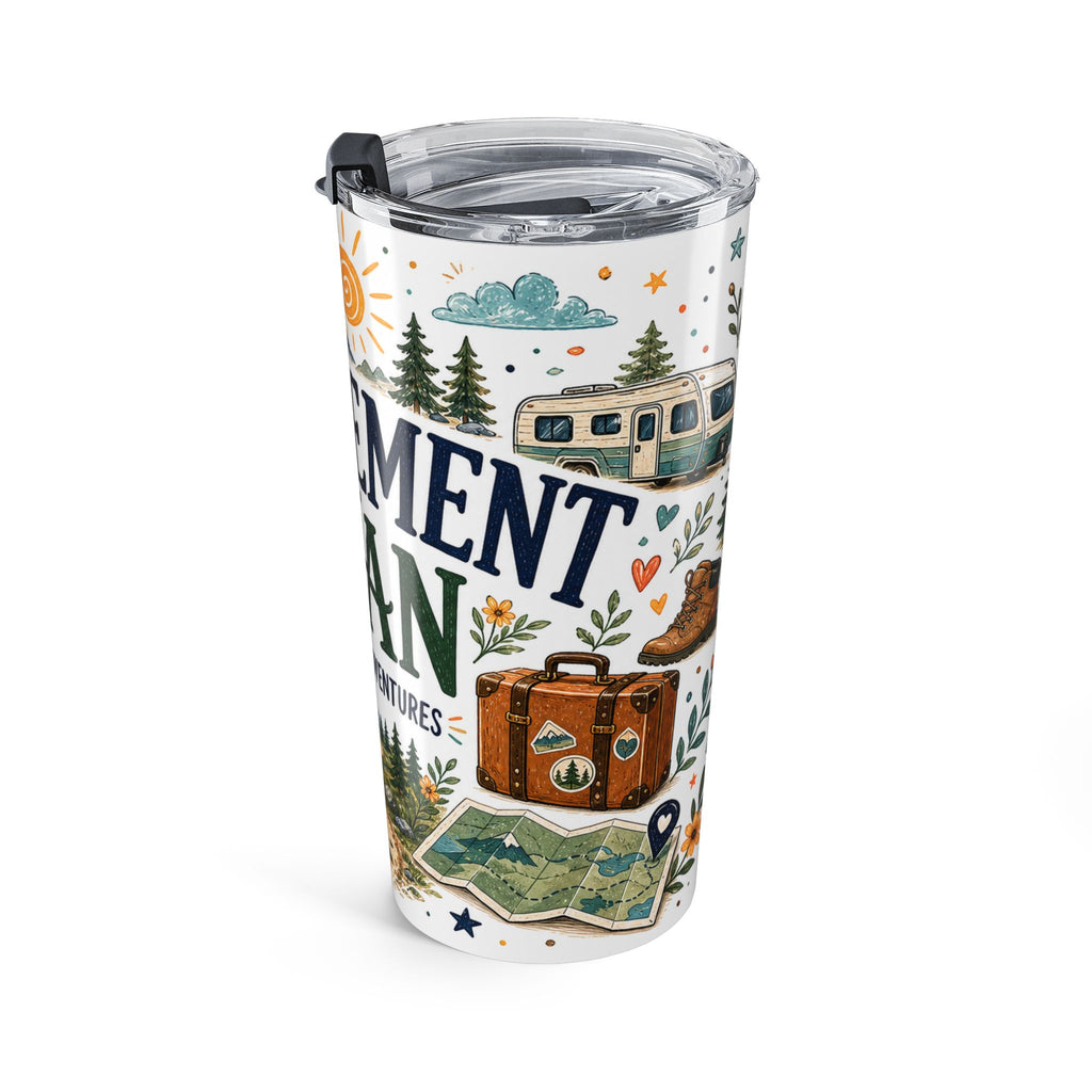 Retirement Plan Coffee And Adventures 20oz Tumbler | Travel Retirement Gift | Insulated Stainless Steel Travel Cup