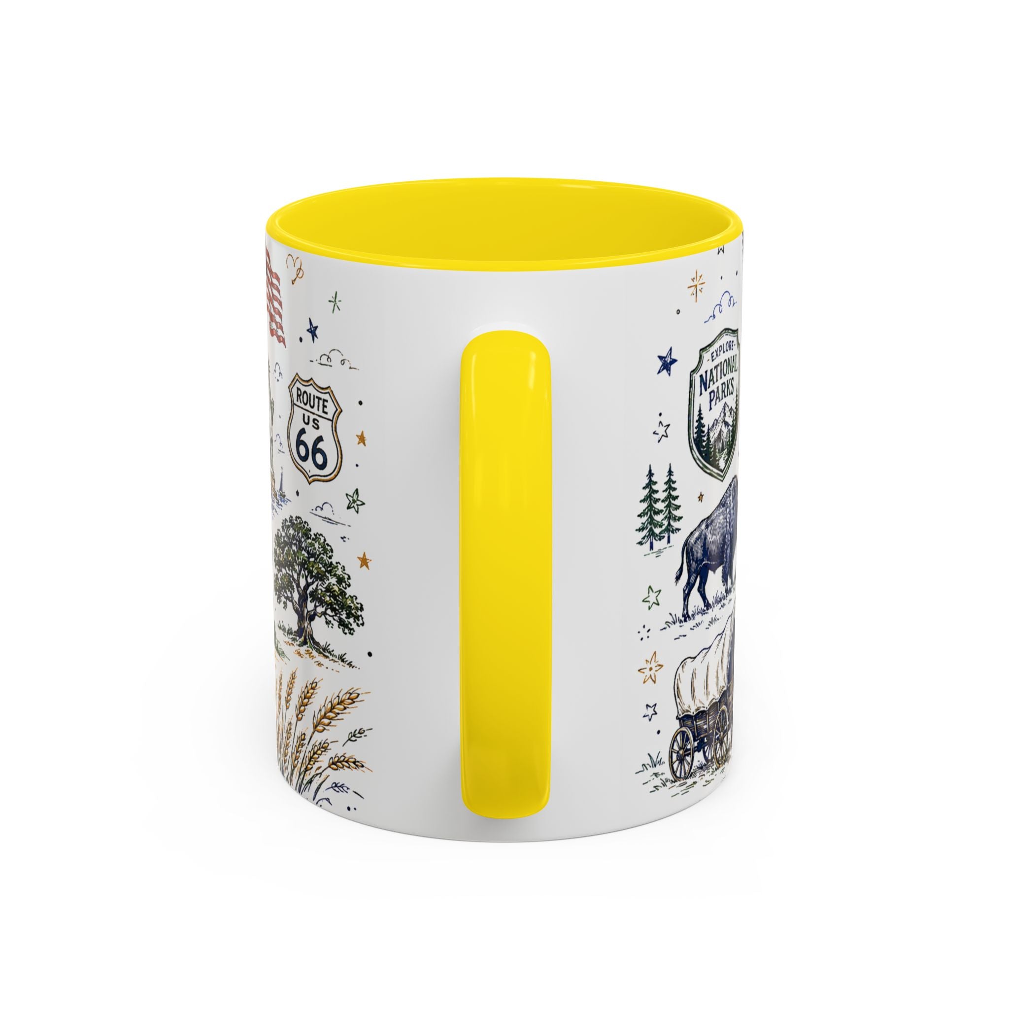 America the Beautiful Coffee Mug | Patriotic USA Gift | Accent Color Ceramic 11oz 15oz