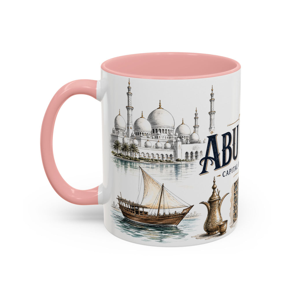 Abu Dhabi Coffee Mug | United Arab Emirates Travel Souvenir | Vintage Illustrated City Gift | 11 oz 15 oz Accent Mug