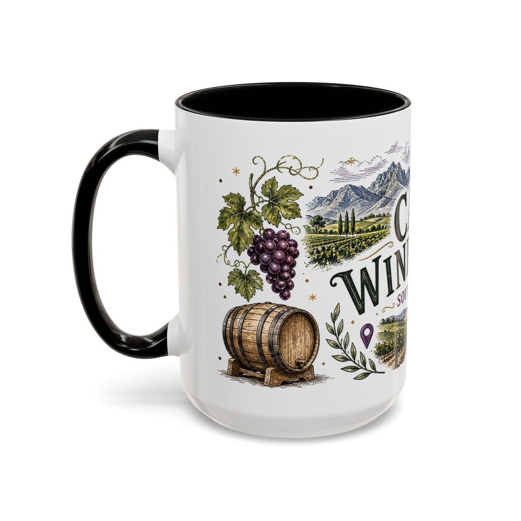 Cape Winelands Coffee Mug | Travel Destination Souvenir Gift | Accent Color Ceramic 11oz 15oz