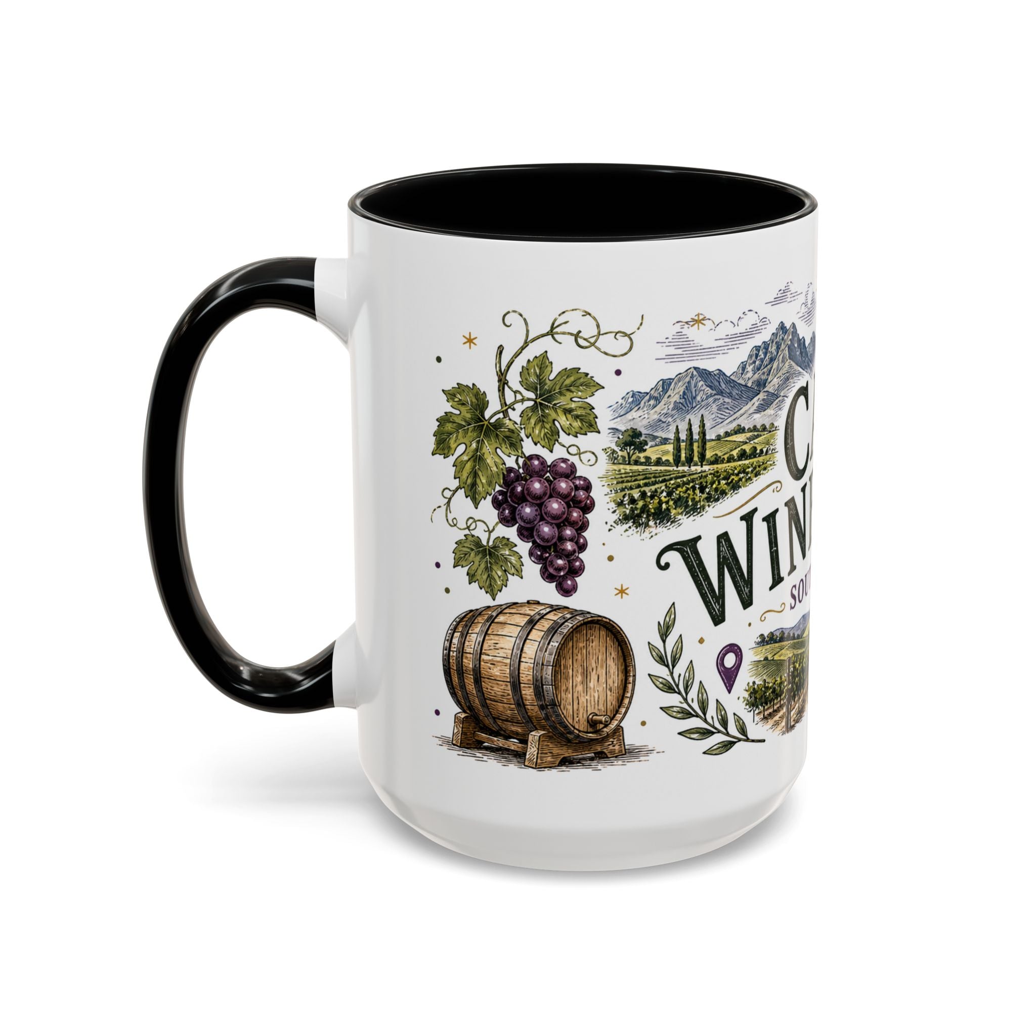 Cape Winelands Coffee Mug | Travel Destination Souvenir Gift | Accent Color Ceramic 11oz 15oz