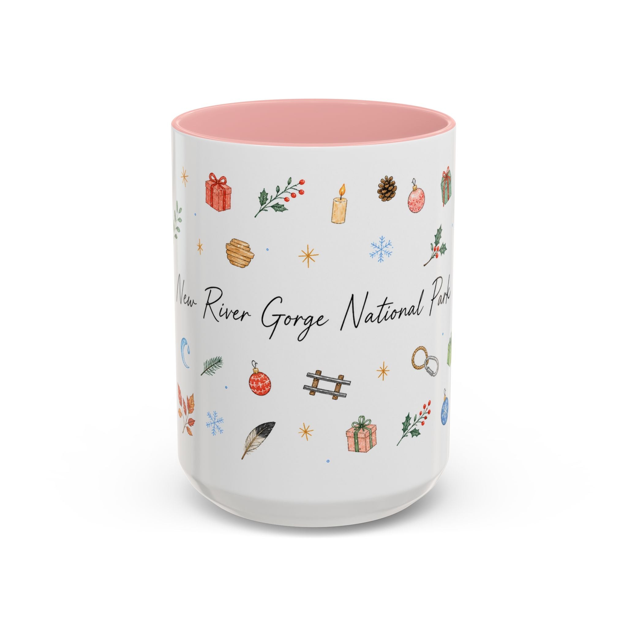 New River Gorge National Park Christmas Mug | Watercolor Travel Souvenir | Holiday Gift | Accent Ceramic Coffee Cup 11oz 15oz