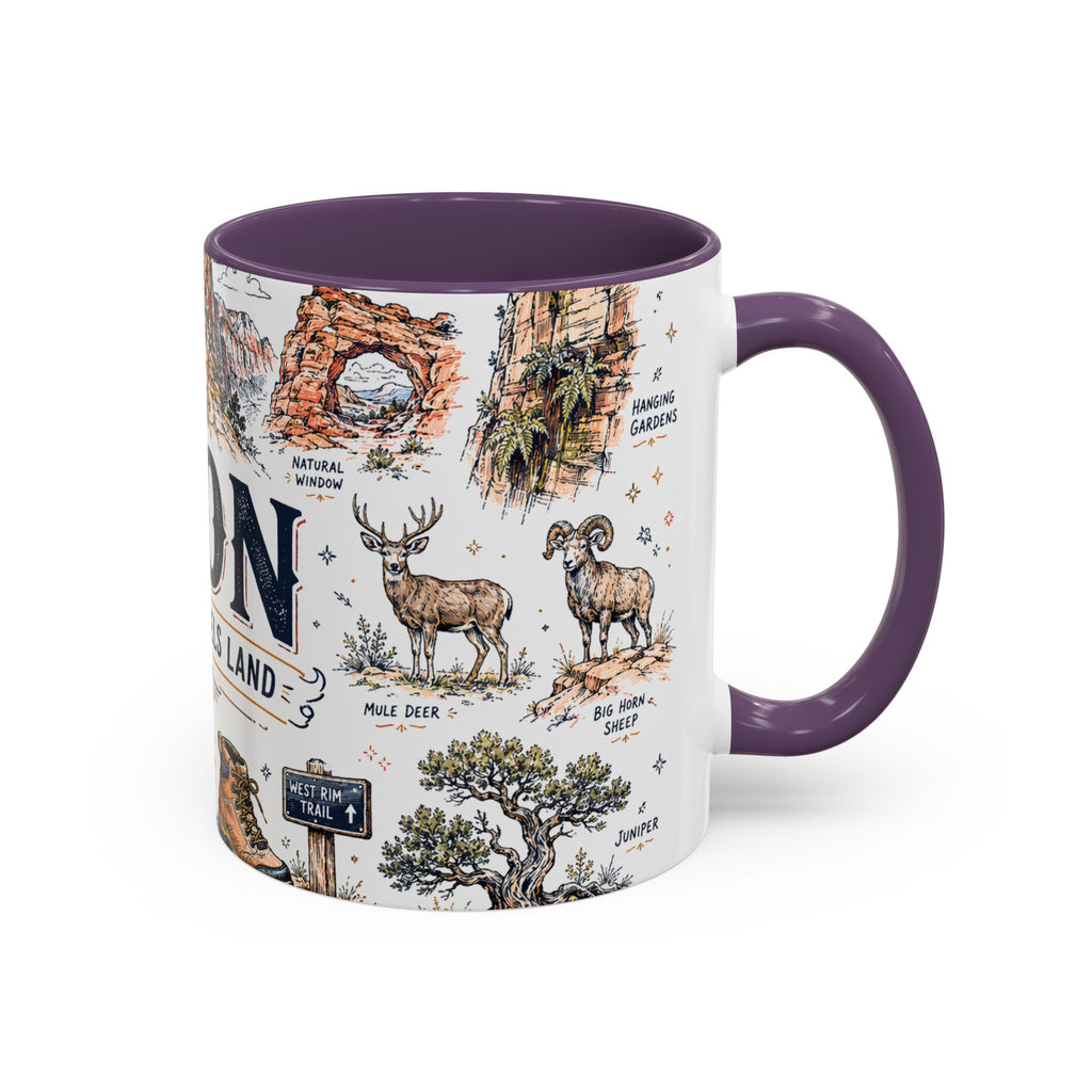 Zion National Park Coffee Mug | Hiking Camping Nature Gift | Accent Color Ceramic 11oz 15oz