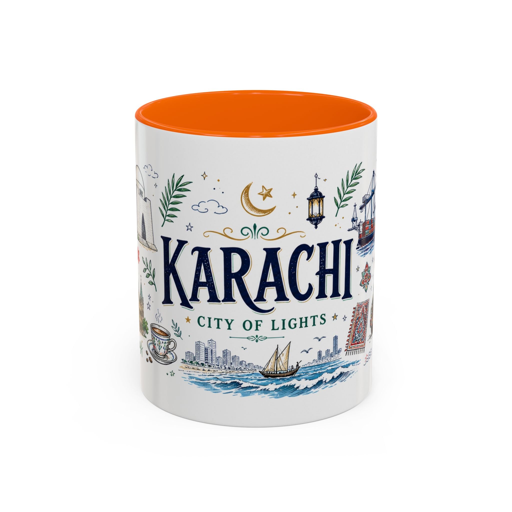 Karachi Coffee Mug | Pakistan Souvenir Travel Gift | Accent Color Ceramic 11oz 15oz