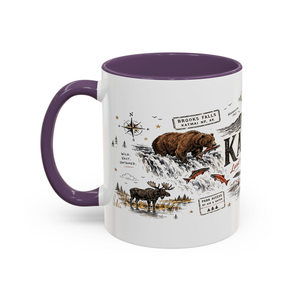 Katmai National Park Coffee Mug | Alaska Bear Watching Wildlife Gift | Accent Color Ceramic 11oz 15oz