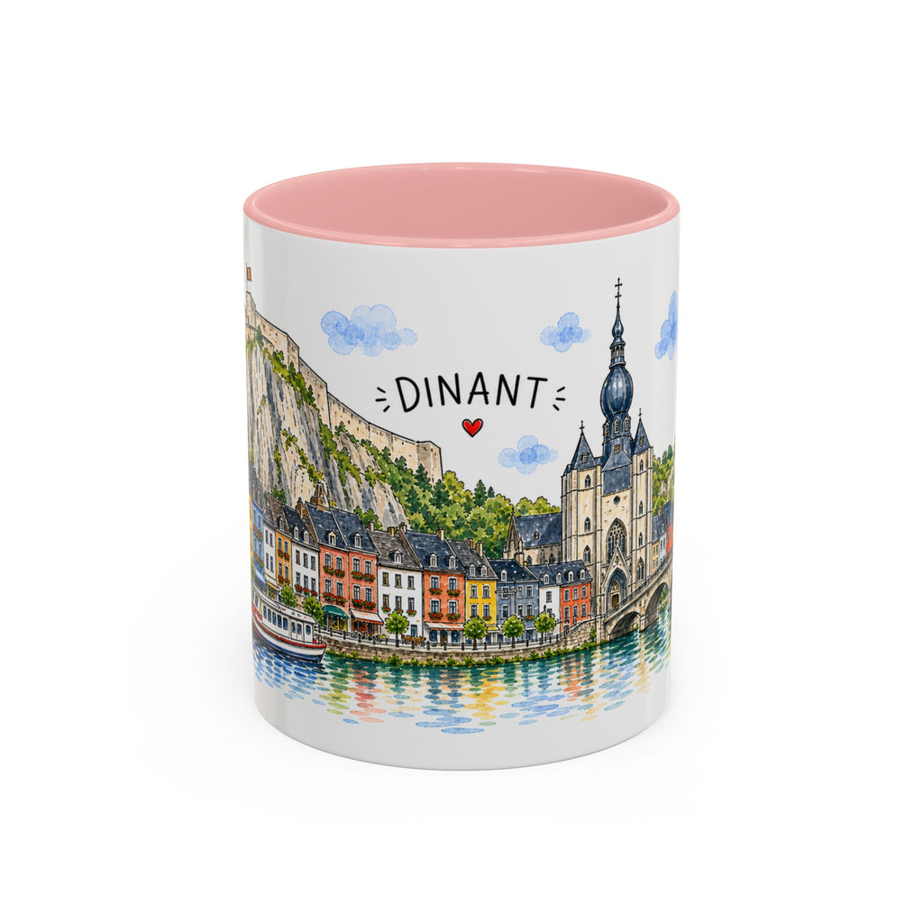 Dinant Illustrated Travel Mug | Belgium Souvenir Accent Coffee Mug | 11oz 15oz Ceramic Cup