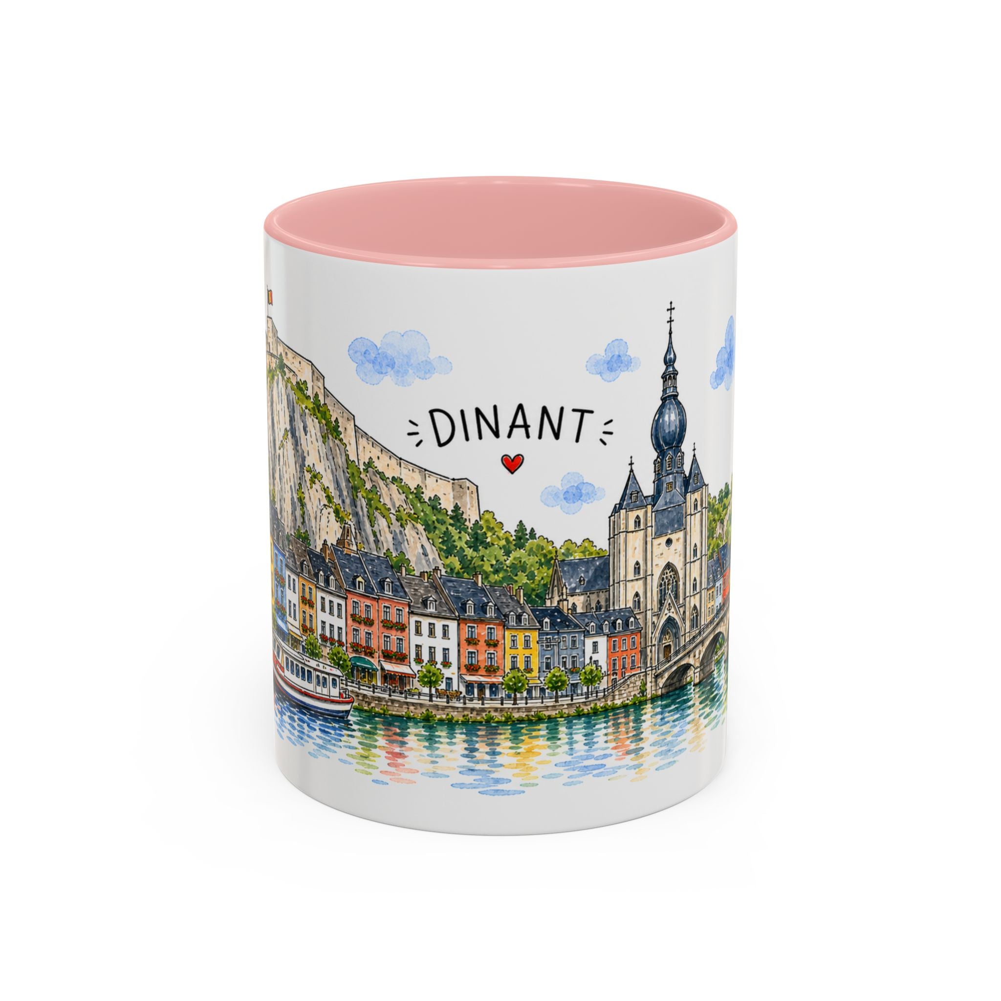 Dinant Illustrated Travel Mug | Belgium Souvenir Accent Coffee Mug | 11oz 15oz Ceramic Cup