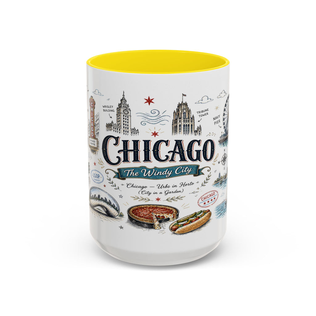Chicago Coffee Mug | Illinois Souvenir City Gift | Accent Color Ceramic 11oz 15oz