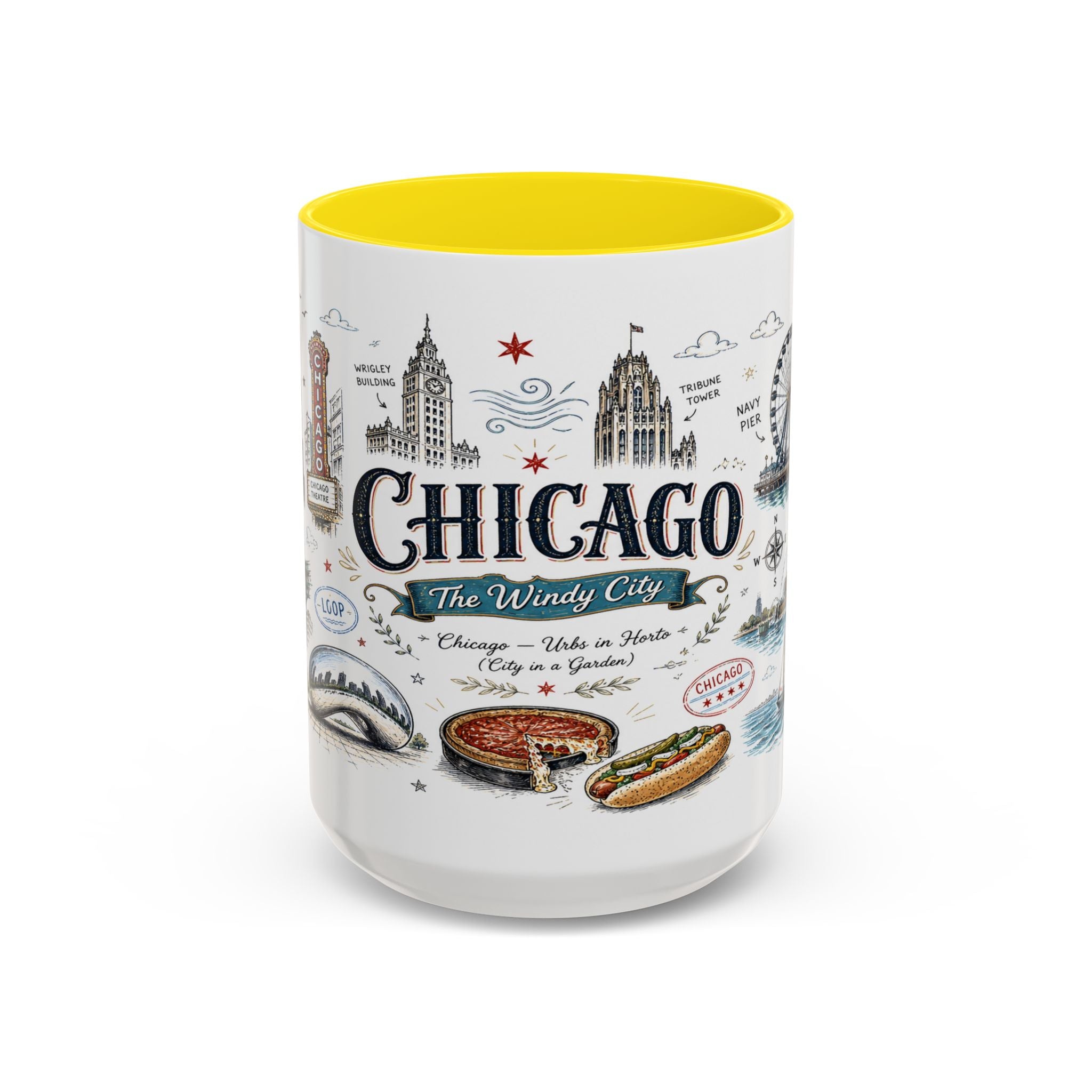 Chicago Coffee Mug | Illinois Souvenir City Gift | Accent Color Ceramic 11oz 15oz