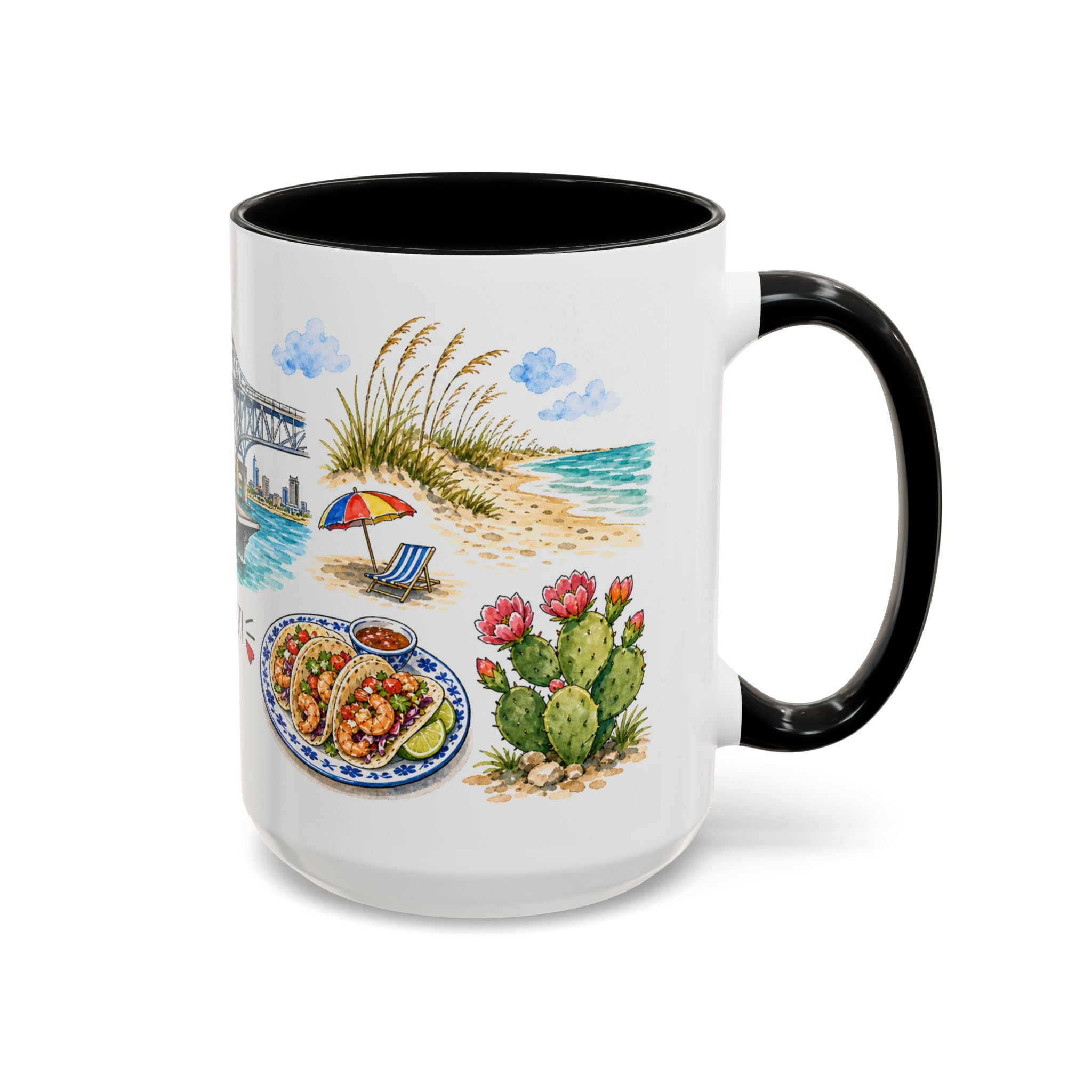 Corpus Christi Illustrated Travel Mug | City Souvenir Accent Coffee Mug | 11oz 15oz Ceramic Cup