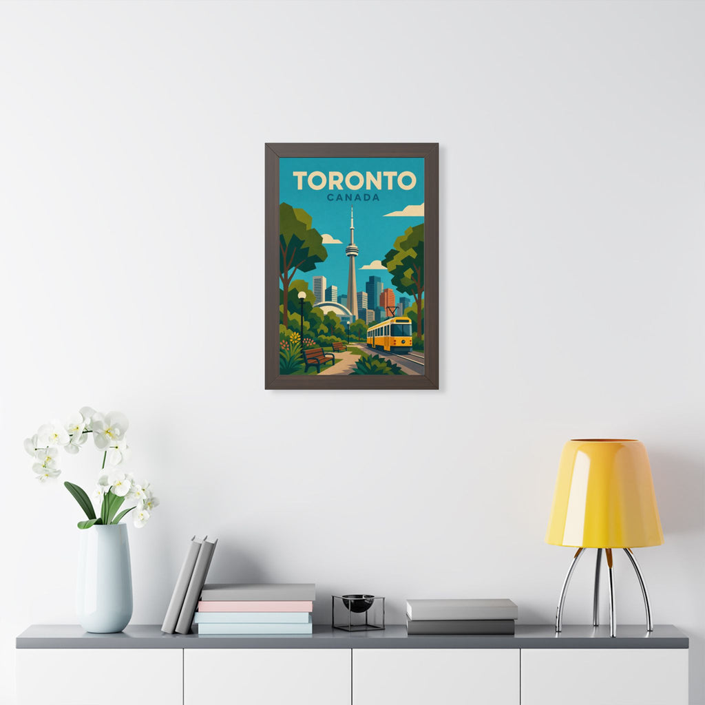 Toronto Streetcar Canada Framed Poster | Vintage Travel Wall Art | Black Walnut White Frame | 16x24 20x30