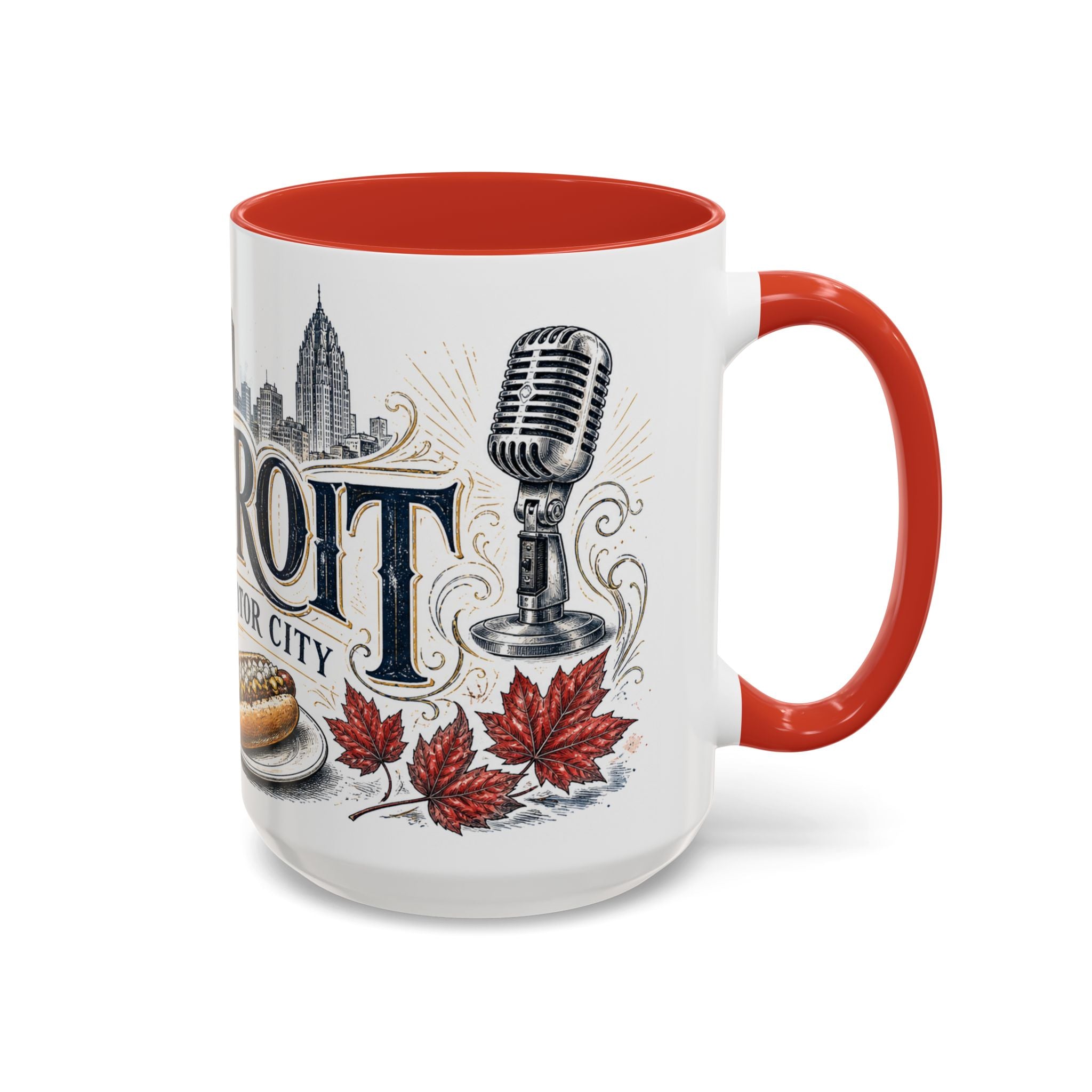 Detroit Coffee Mug | United States Travel Souvenir | Vintage Illustrated City Gift | 11 oz 15 oz Accent Mug