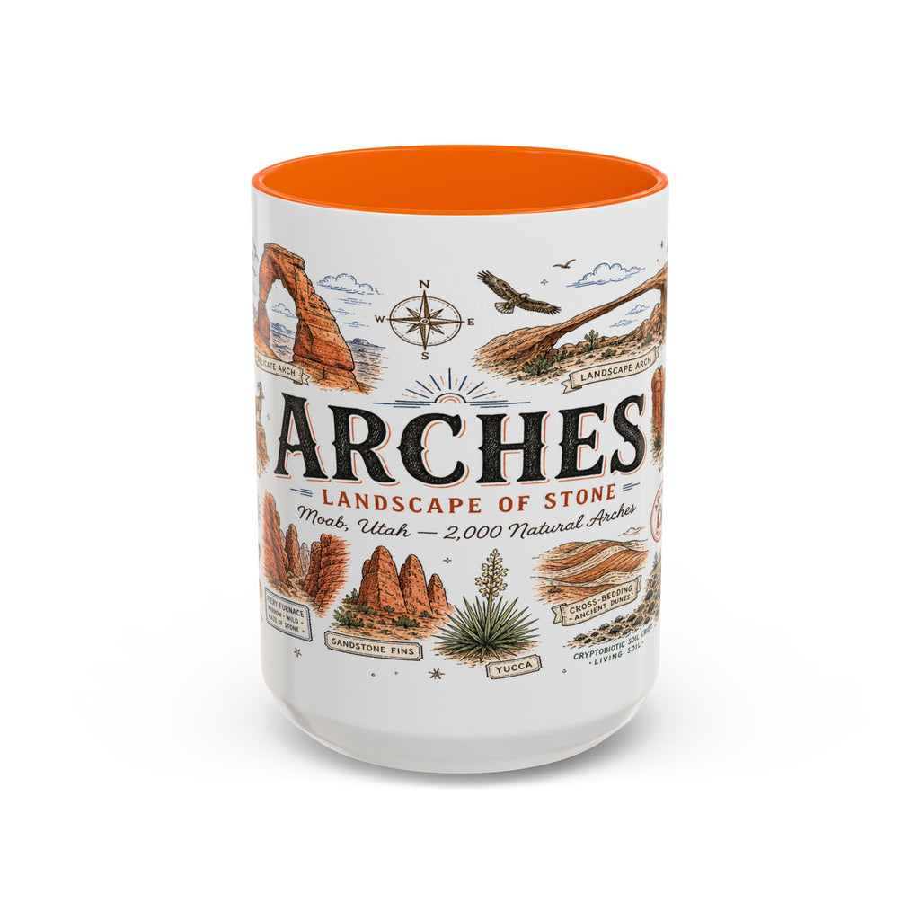 Arches Coffee Mug | National Park Hiking Utah Gift | Accent Color Ceramic 11oz 15oz