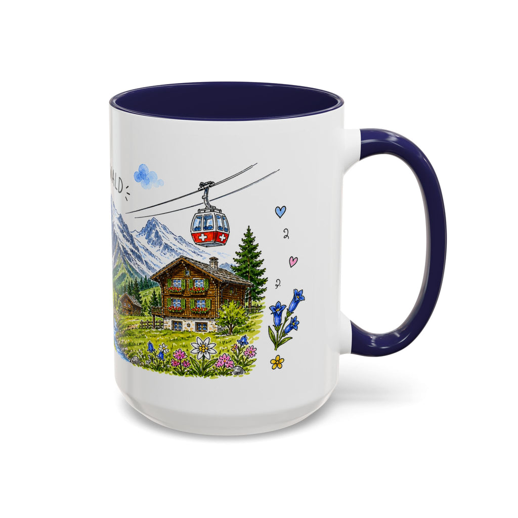 Grindelwald Illustrated Travel Mug | Switzerland Souvenir Accent Coffee Mug | 11oz 15oz Ceramic Cup