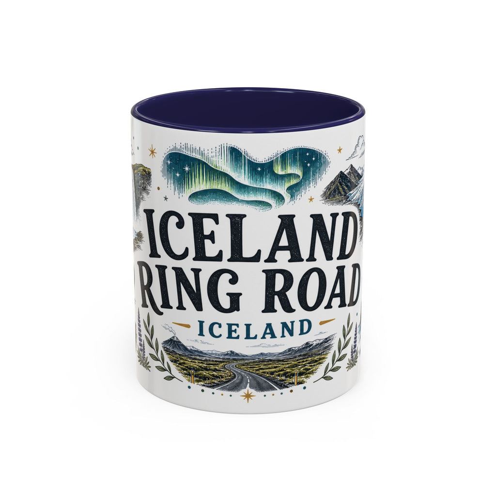 Iceland Ring Road Coffee Mug | Travel Destination Souvenir Gift | Accent Color Ceramic 11oz 15oz