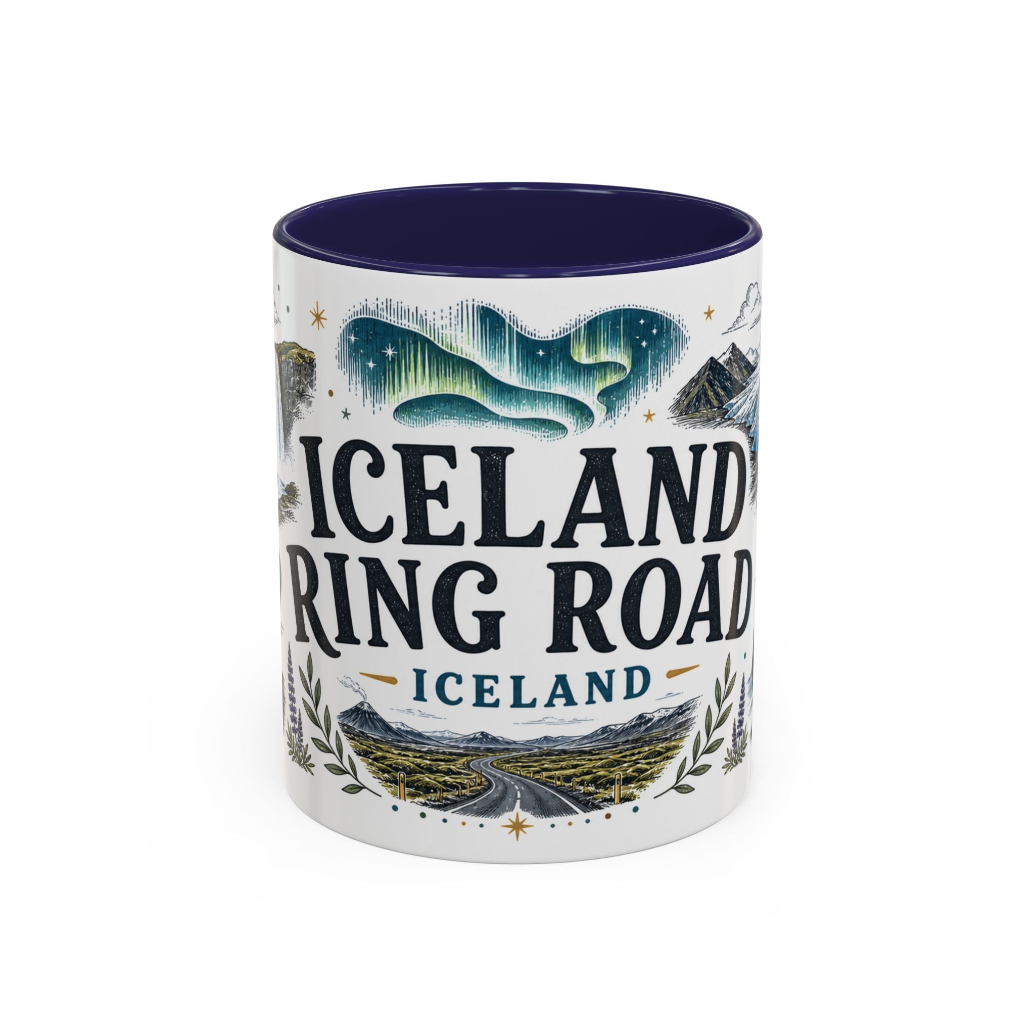 Iceland Ring Road Coffee Mug | Travel Destination Souvenir Gift | Accent Color Ceramic 11oz 15oz
