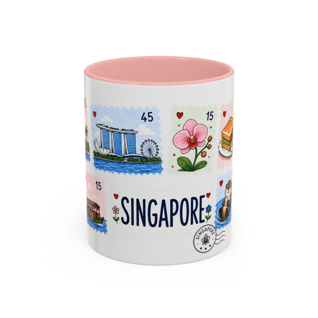 Singapore Coffee Mug | Postage Stamp Collage Mug | Travel Souvenir Accent Cup 11oz 15oz