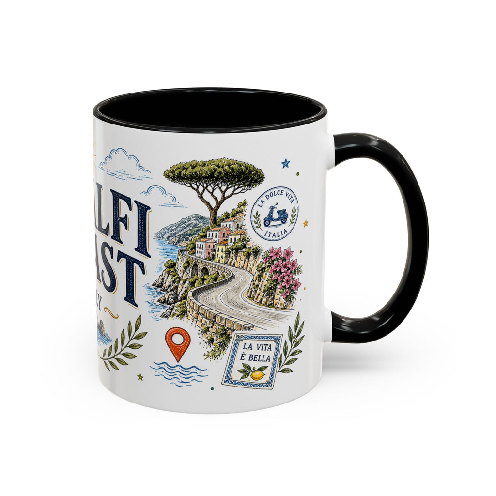 Amalfi Coast Coffee Mug | Travel Destination Souvenir Gift | Accent Color Ceramic 11oz 15oz