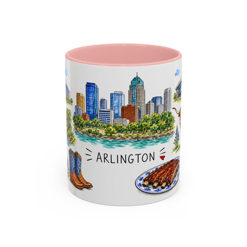 Arlington Illustrated Travel Mug | City Souvenir Accent Coffee Mug | 11oz 15oz Ceramic Cup