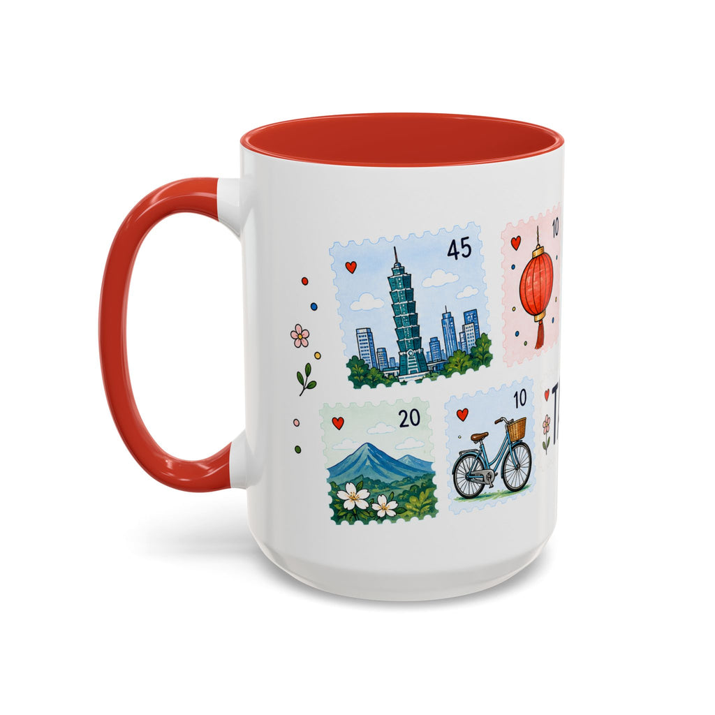 Taipei Coffee Mug | Postage Stamp Collage Mug | Travel Souvenir Accent Cup 11oz 15oz
