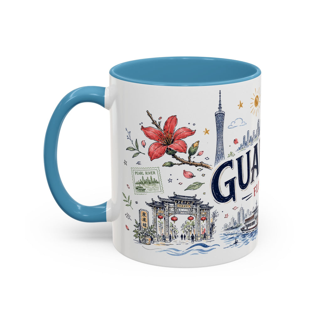 Guangzhou Coffee Mug | China Souvenir Travel Gift | Accent Color Ceramic 11oz 15oz