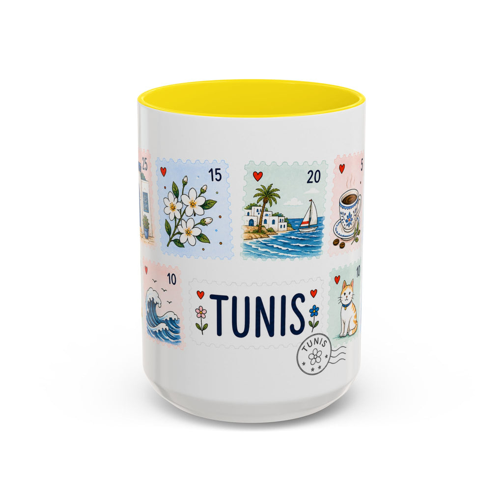 Tunis Coffee Mug | Postage Stamp Collage Mug | Travel Souvenir Accent Cup 11oz 15oz