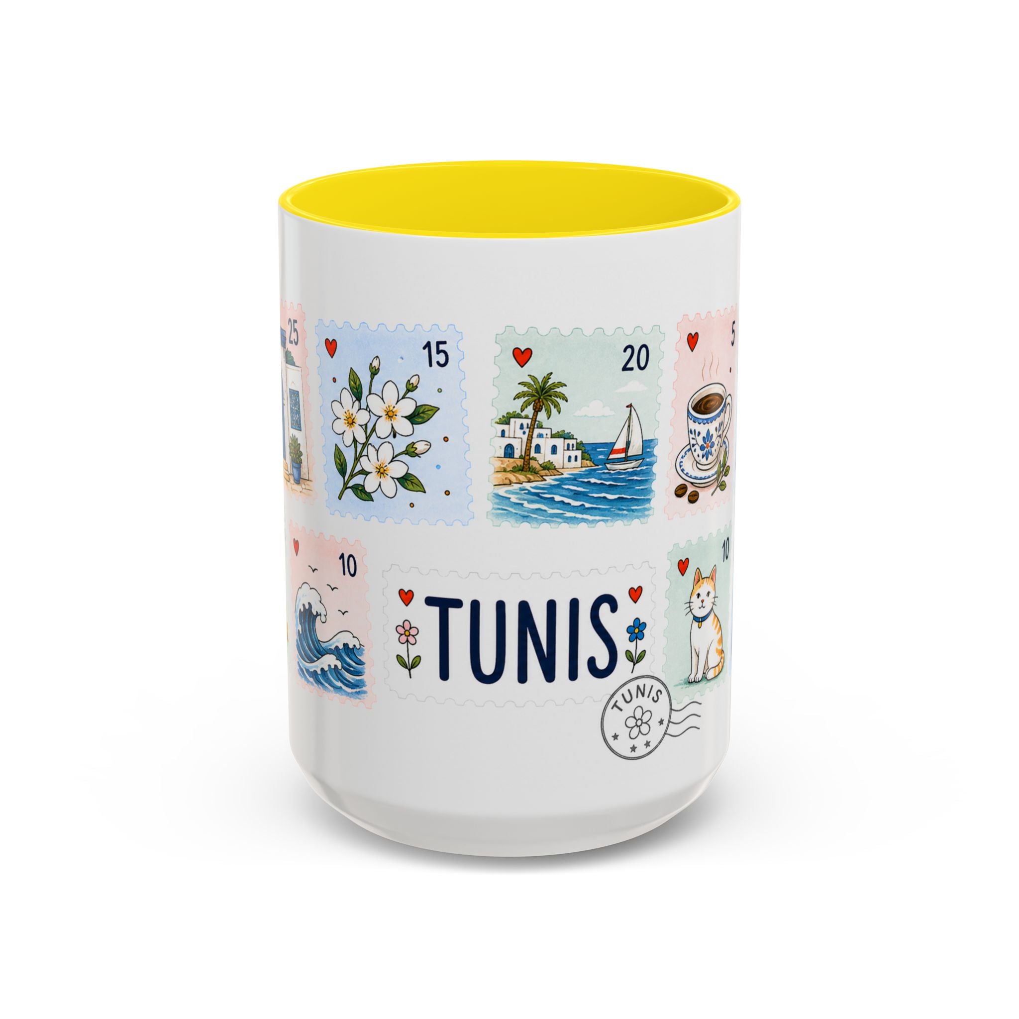 Tunis Coffee Mug | Postage Stamp Collage Mug | Travel Souvenir Accent Cup 11oz 15oz