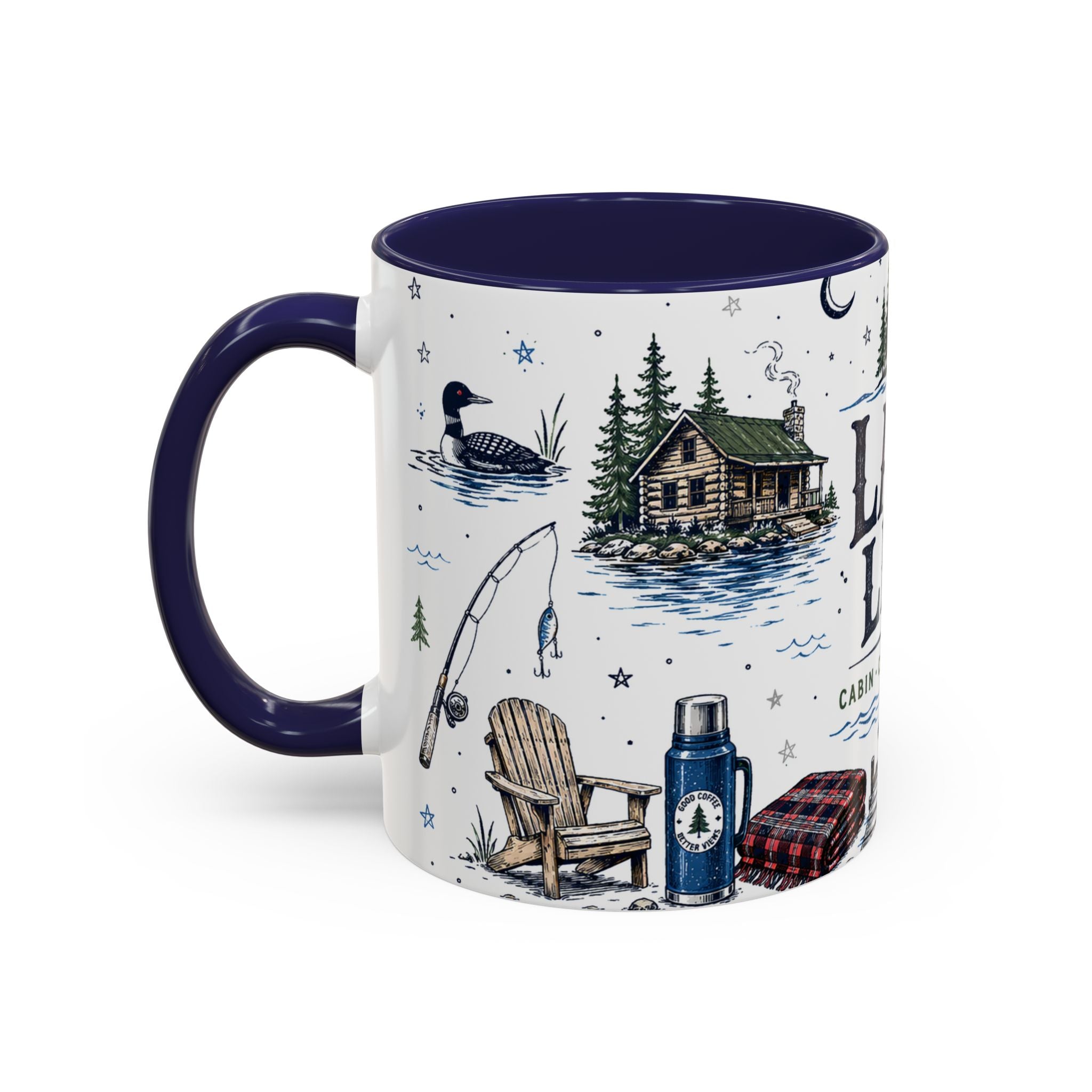 Cabin Country Lake Life Coffee Mug | Canada Cottage Gift | Accent Color Ceramic 11oz 15oz