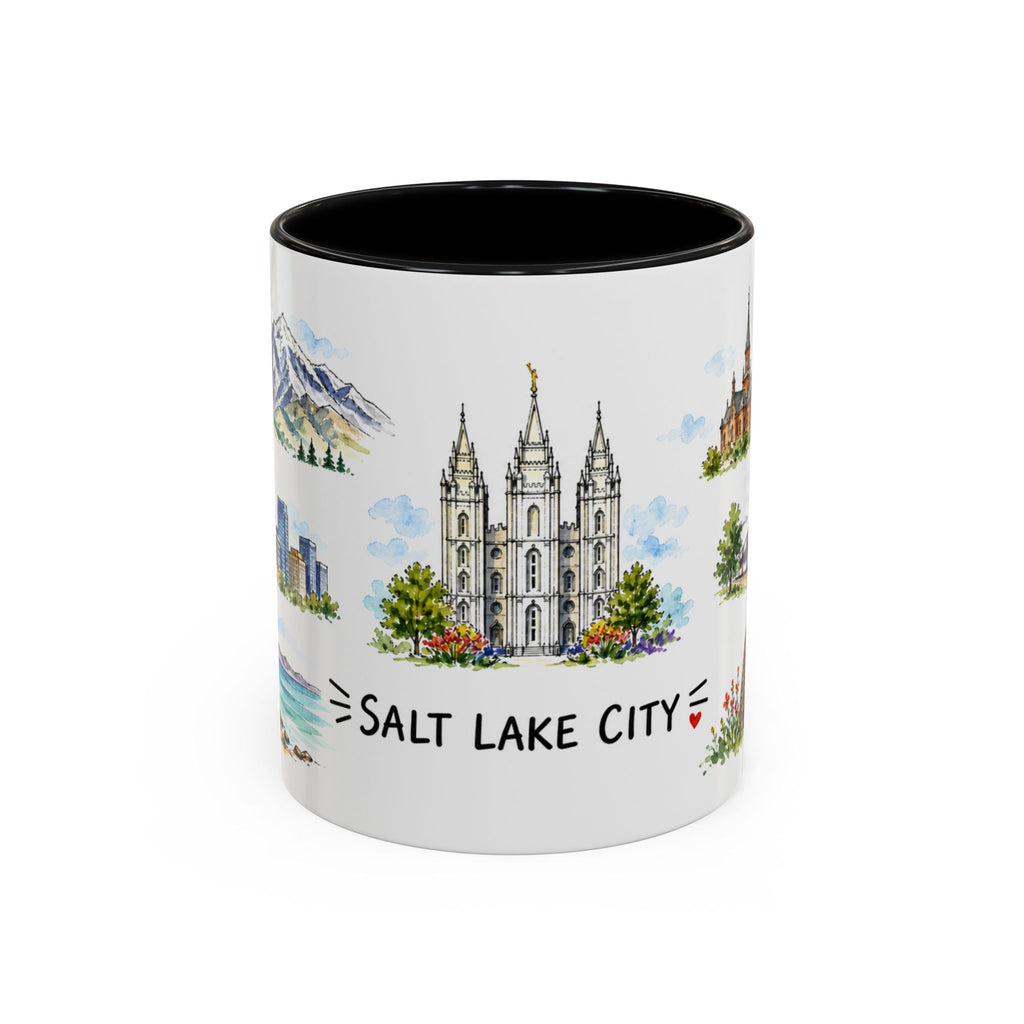 Salt Lake City Illustrated Travel Mug | City Souvenir Accent Coffee Mug | 11oz 15oz Ceramic Cup