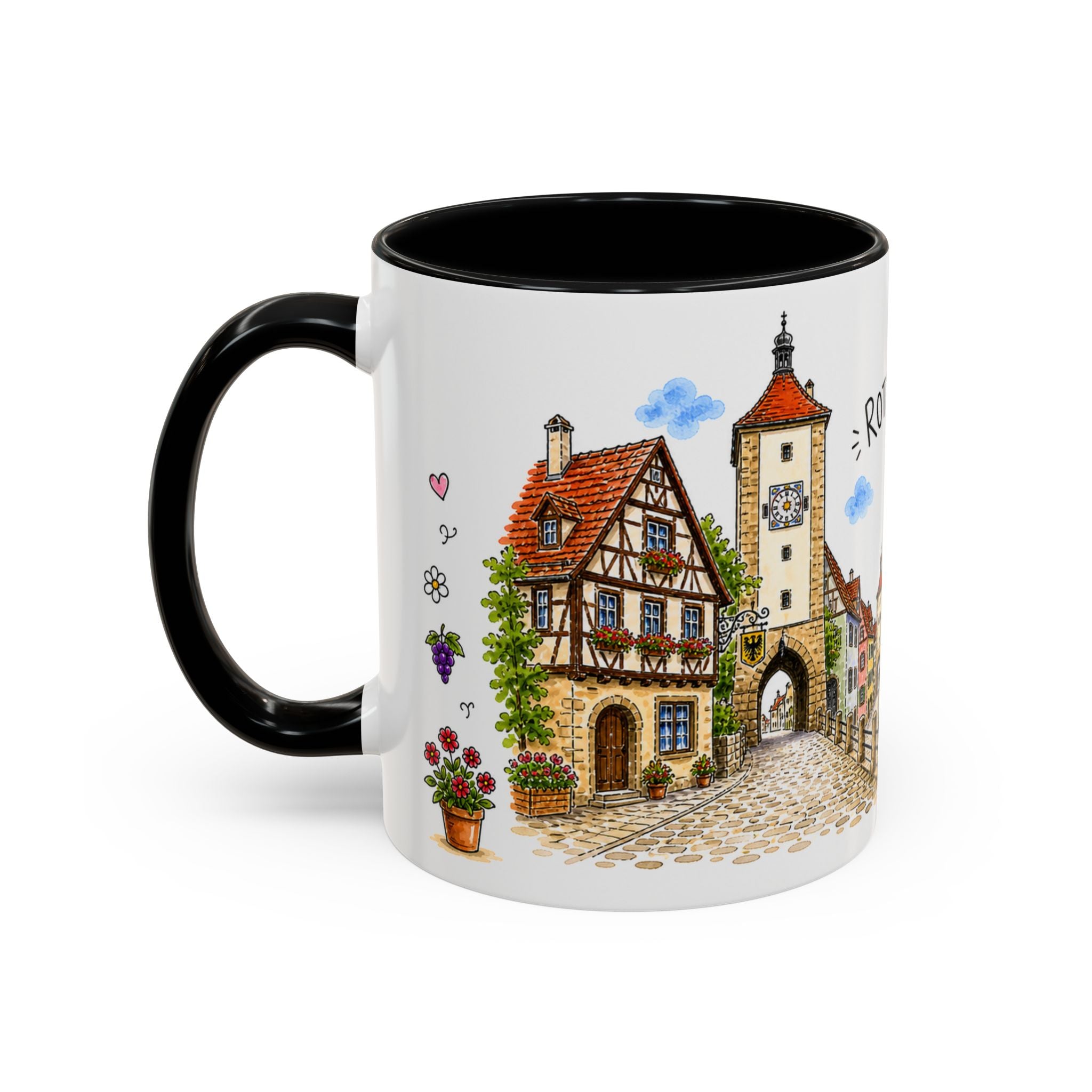 Rothenburg Illustrated Travel Mug | Germany Souvenir Accent Coffee Mug | 11oz 15oz Ceramic Cup