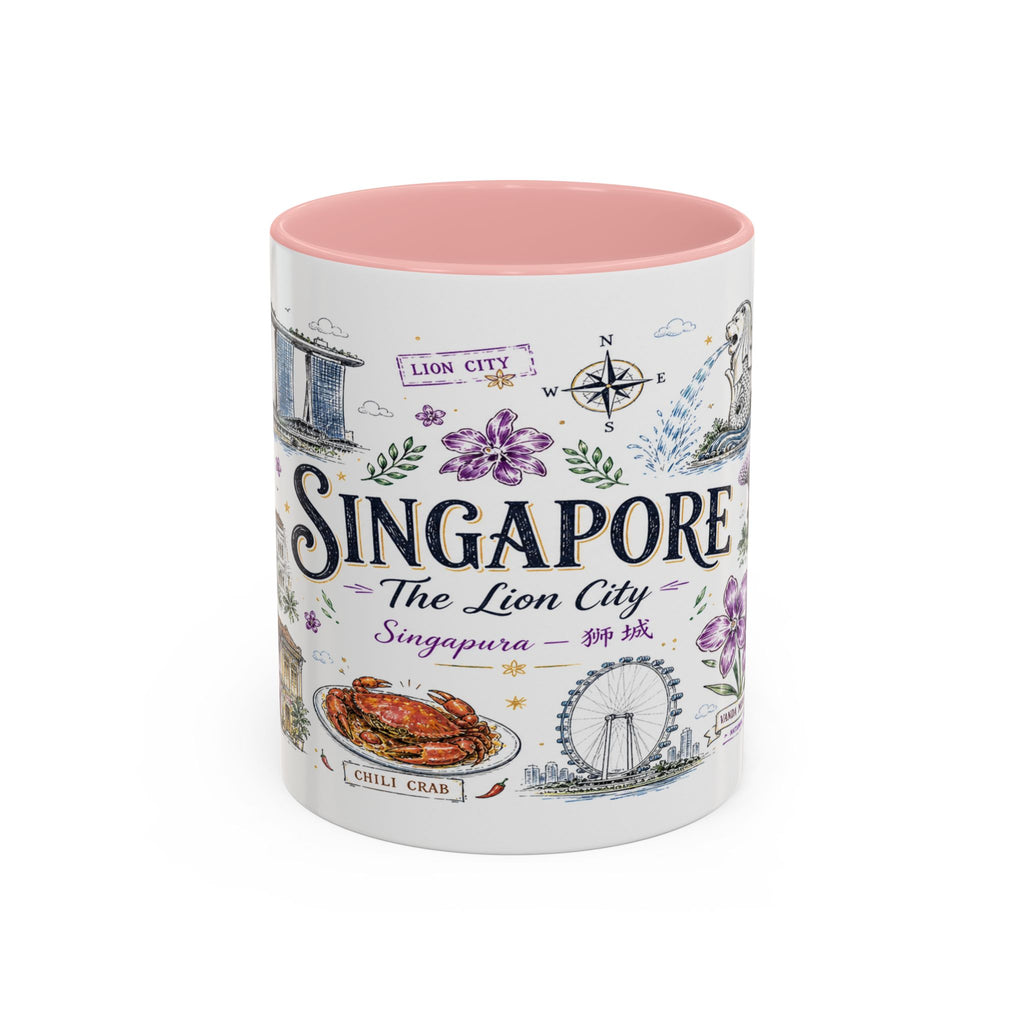 Singapore Coffee Mug | Asia Souvenir Travel Gift | Accent Color Ceramic 11oz 15oz
