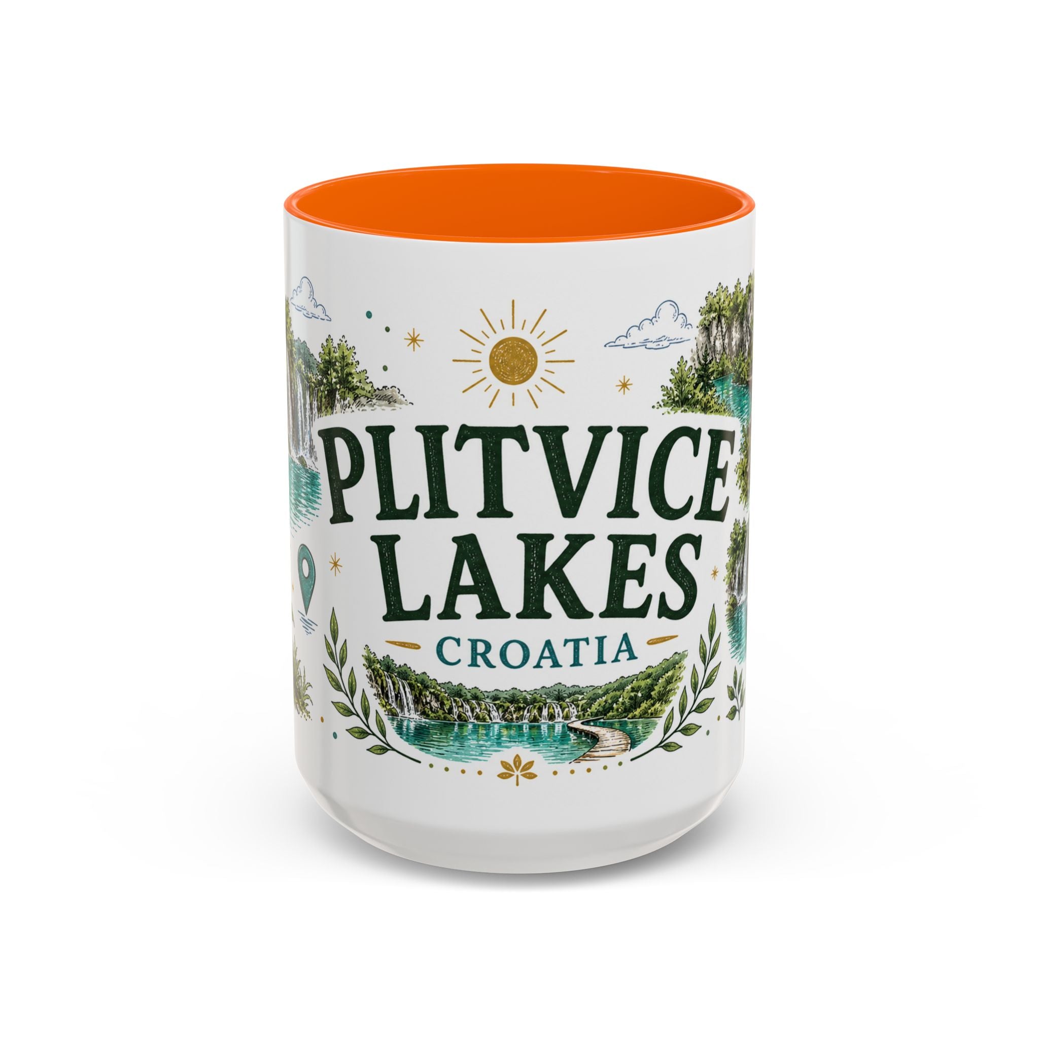 Plitvice Lakes Coffee Mug | Travel Destination Souvenir Gift | Accent Color Ceramic 11oz 15oz