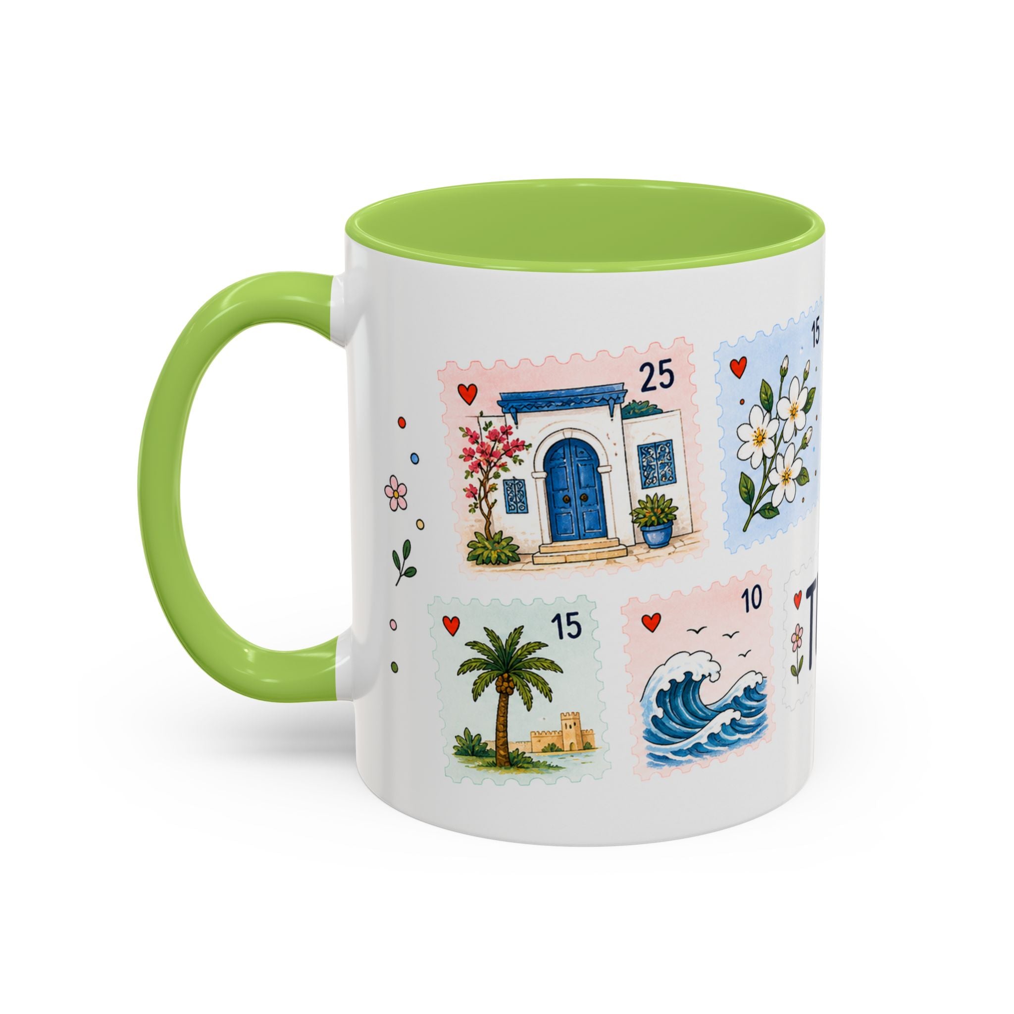 Tunis Coffee Mug | Postage Stamp Collage Mug | Travel Souvenir Accent Cup 11oz 15oz