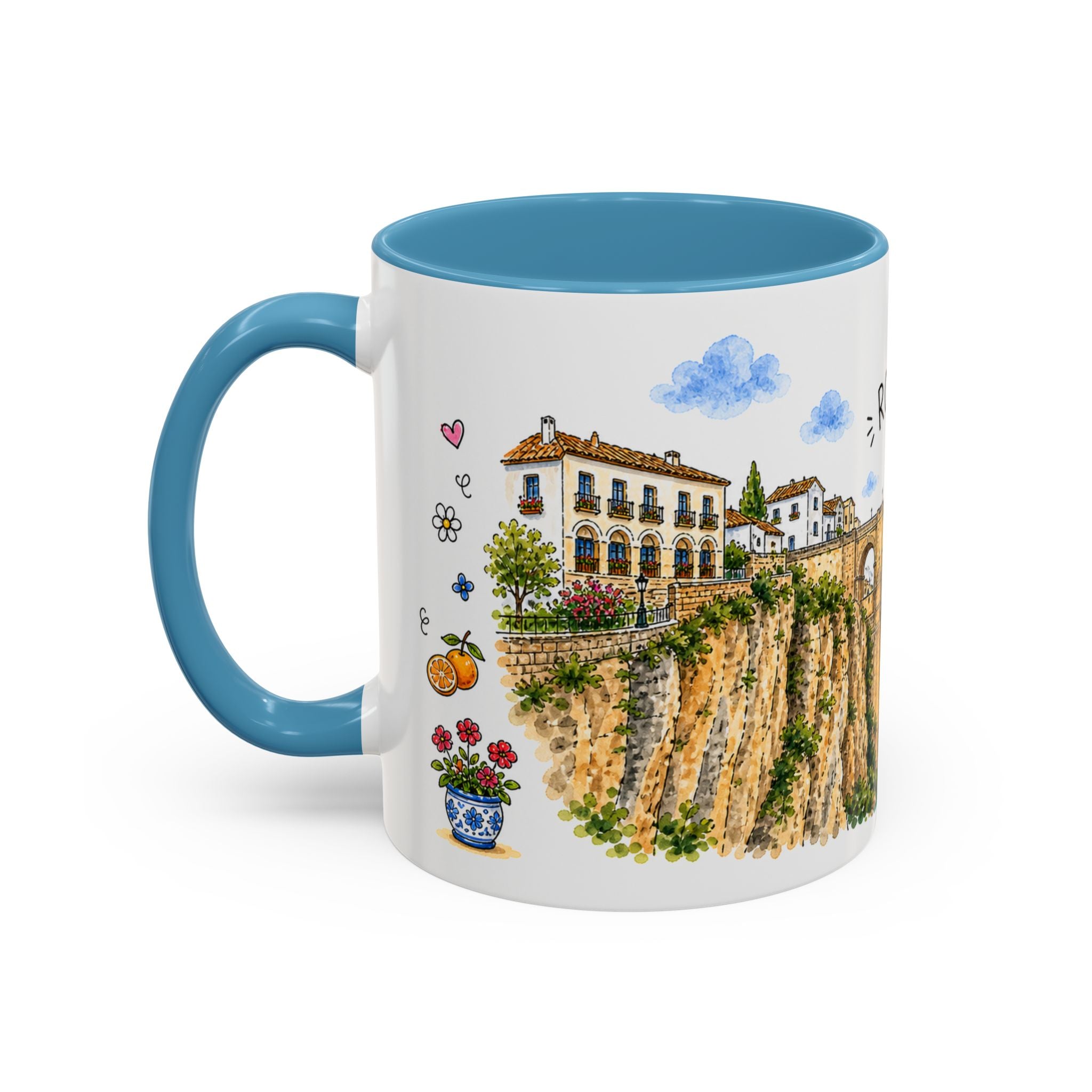 Ronda Illustrated Travel Mug | Spain Souvenir Accent Coffee Mug | 11oz 15oz Ceramic Cup